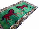 4 X 7 Handmade Rug Zagros Quality Wool Pictorial Horses Green Butterfly Colorful
