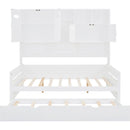 Full Size Wooden Daybed With Twin Size Trundle, and All-in-One Cabinet and Shelf, White