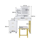 Elegant Makeup Vanity with LED Lights & Power Outlet in White, MDF with Metal Legs, Includes Chair