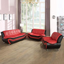 Living Room Sofa Set 3-Piece Faux Leather Black Red