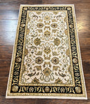 Small Indo Mahal Rug 2.5 x 4, Wool Indian Oriental Carpet, Hand Knotted Handmade Vintage Traditional Rug, Beige Tan Black