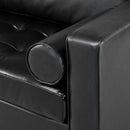Mirod Mid-Century Modern PU Leather 3-Seat Sofa, Tufted Design, Solid Wood Legs, 2 Bolster Pillows, Comfortable Couch for Living Room & Home Office