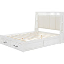 Queen Size Wood Platform Bed with Upholstered Headboard and 2 Drawers, Antique White