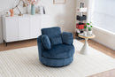 Oversized 360 Degreed Swivel Accent Chair Modern Soft Plush Corduroy Round Barrel Chair for Living Room Bedroom with Pillows, Blue