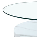 Modern White Marble Pattern Coffee Table - Versatile Design, Tempered Glass, MDF, Oval Countertop