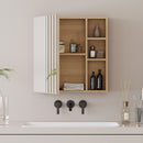 Natural Wood Grain Multi-Function Mirror Cabinet - Clear Mirror and Storage Space. MDF material mirror cabinet,a separate wall mounted bathroom mirror for storage and space saving.