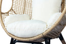 New Grid Style  PE Wicker Weaving Patio Egg Chair with Natural Color Rattan Beige Cushion