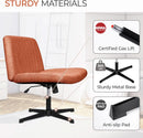 Cross Legged Office Desk Chair Brown Fabric Adjustable