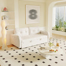 66.2" Queen Pull Out Sofa Bed, Hydraulic System Convertible Sleeper Sofa with Storage and 2 Soft Pillows, Tufted Button Upholstered Couch,Multi-Functional Velvet Loveseat Bed,Beige
