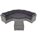 Elegant Patio Furniture Set Outdoor Daybed Rattan Sectional with Cushions and Center Table, Grey, Iron + Rattan
