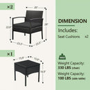3 Piece Patio Rattan Conversation Chairs Set Outdoor Furniture Black Wicker For Garden Balcony Porch Yard