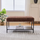 Upholstered Ottoman Coffee Table Foot Rest with Black Metal Legs and Wooden Storage, Faux Fur, Brown