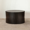 Vintage Fashion Style Cylindrical Nesting Coffee Table Set with Vertical Textured Embossed Design for Living Room, Office and Dining Room, Dark Brown (Set of 2)