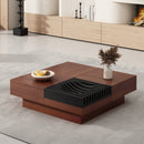 ITALIAN RETRO-Inspired Acacia Wood Storage Coffee Table, Brown & Black, MDF & Acacia, 35x35 inches