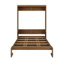 Full Size Solid Wood With Rattan Murphy Bed Cabinet Space-Saving Bed with 1 Side Cabinet Storage Shelf, Perfect for Guest Room, for Bed Room, Guest Room, Home Office, Walnut