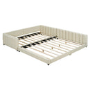Queen Size & Twin XL Size Upholstered Platform Bed, Mother & Child Bed, PU Leather, Beige