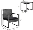 3 Piece Wicker Conversation Bistro Set Outdoor Patio Furniture Black Rattan Chairs Coffee Table For Garden Lawn Porch
