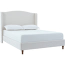 Hannah Upholstered Wingback Bed Size Queen / Tall 54' Headboard Upholstered Queen Bed / Premium Textured Canvas Chenille Look Ivory / Minimalist Designs / No Box Spring Needed / Easy Assembly / Queen