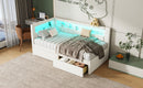 Upholstered Twin Size Platform Bed with USB Ports and LED Belt, With 2 Drawers, White