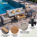 Outdoor Sectional Sofa Set 5-Person Patio Seating Group with Cushions and Coffee Table, Grey, Steel & Acacia Wood