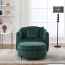 Oversized 40.35 in. Velvet Swivel Barrel Accent Chair and Ottoman Set with Storage, Green