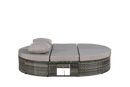 Outdoor Patio Round Daybed, Sun Bed with Adjustable Backrests and Foldable Cup Trays, Reclining Outdoor Lounger Wicker Rattan Patio Daybed with Cushions and Pillows for Backyard Poolside