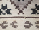 Semi Antique South American Blanket 4x8, Wool Hand-Woven Flatweave Kilim Rug, Handmade Antique Vintage Runner, Ivory & Blue, Diamond Panel