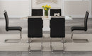 Table and chair set.63*31.4 Inch Pandora Patterned Sintered Stone Dining Table Set - 6 Black PU Chairs With Silver Metal Legs.Modern Light Luxury.Perfect For Dinner Room,Meeting Room,Kitchen,etc.