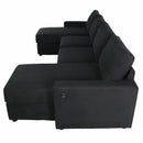 Convertible U-shaped Sectional Sofa with Storage Chaise Lounges and USB Ports, Black Twill Polyester, 103.9 Inches