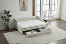 aybed Corner Bed Sofa Bed with Drawers Velvet Upholstered daybed Twin Daybed with Storage, Wood Slat Support (Beige,full,79.9'x58.2'x28.7')