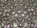 Persian Rug 9x12, Floral Allover, Very Fine, Handmade, Room Sized Oriental Carpet, Sino Persian, Maroon and Navy Blue