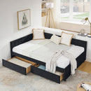 Full Size Upholstered Tufted Bed Frame with Two Drawers, Sofa Bed Frame with Comfortable Backrest and Armrests, Velvet, Black(79.5''x58''x25'')