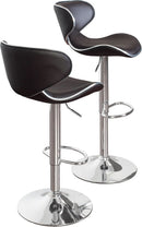 Two Brown Airlift Swivel Barstools With Chrome Base Adjustable Height 360 Degree Rotation