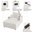 Modern Style Single Sofa with Storage, Movable Ottoman, USB Ports, Cup Holders, Phone Holder, Beige Corduroy, 41.7'