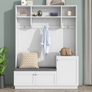 ON-TREND Elegant Design Hall Tree with Comfort and Storage Solutions, Functional Hallway Shoe Cabinet with Bench&Cushion, Modern Coat Rack with Hooks for Entryways, White (OLD SKU: SD000026AAK)