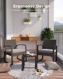 3 Piece Rattan Rocking Bistro Set With Coffee Table Outdoor Patio Furniture Grey Cushions