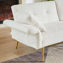 Modern Teddy Upholstered Accent Loveseat Sofa With Side Pocket,Folding Sleeper Sofa Bed With Foldable Armrest , Adjustable Backrest and Golden Metal Legs for Living Room,White