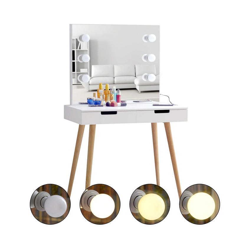 Walker Edison | Vanity Makeup Table Desk with LED Light Mirror