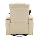Home Theater Recliner with 270 Degree Swivel, PU Leather, Power Recliner with Tray Table, Phone Holder, Cup Holder, USB Port, White