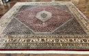 Square Indo Persian Bidjar Rug 10x10, Red, Handmade Vintage Wool Carpet