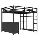 Metal Loft Bed with Wardrobe and L-shaped Desk, Queen Size Loft Bed with Storage Cubes and Shelves, Loft Bed for Kids Teens Adults, Black