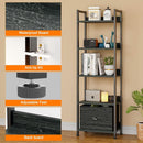 5 Tier Bookshelf With Drawer Black In Modern Rustic Style