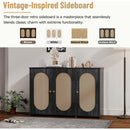 TREXM Retro 3-Door Sideboard with Large Storage Space Artificial Rattan Doors and Metal Handles, Accent Cabinet for Living Room and Hallway (Antique Black)