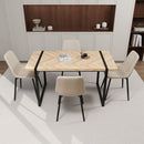 59' MDF light wood dining table and modern dining chair 4-piece set, medieval wooden kitchen dining table set, rectangular metal base, dining table and suede chair