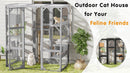 Outdoor Cat House, DIY Cat Enclosure Catio with Double Enter Doors, Light Grey Pine Wood, 62.8'L x 32.2'W x 68.5'H