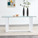 Glass Dining Table Large Modern Minimalist Rectangular for 6-8 with 0.4' Tempered Glass Tabletop and white MDF Trapezoid Bracket,For Kitchen Dining Living Meeting Room Banquet Hall F-1550