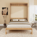 Full Size Solid Wood With Rattan Murphy Bed Cabinet Space-Saving Bed with 2 Side Cabinet Storage Shelves, Perfect for Guest Room, for Bed Room, Guest Room, Home Office, Natural