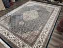 Sino Persian Rug 9x12, Dark Green and Ivory, Medallion, Mahi Herati, Elegant Oriental Carpet, Wool Hand Knotted Traditional Room Sized Rug