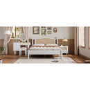 3 Pieces Bedroom Set with Queen Size Wooden Bed Frame, 1 Vintage  Nightstand and 1 Makeup Vanity Set with Stool,White