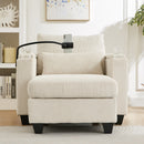 Convertible Chaise Lounge Sofa Chair Sofa Bed with USB Ports, Cup Holders, Phone Holder, and Storage, Beige Corduroy, 37.4'